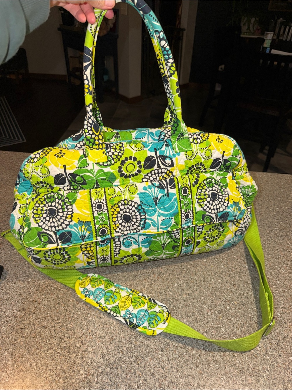 Vera Bradley Quilted Floral Weekend Satchel Duffle in Lime, Teal & Black